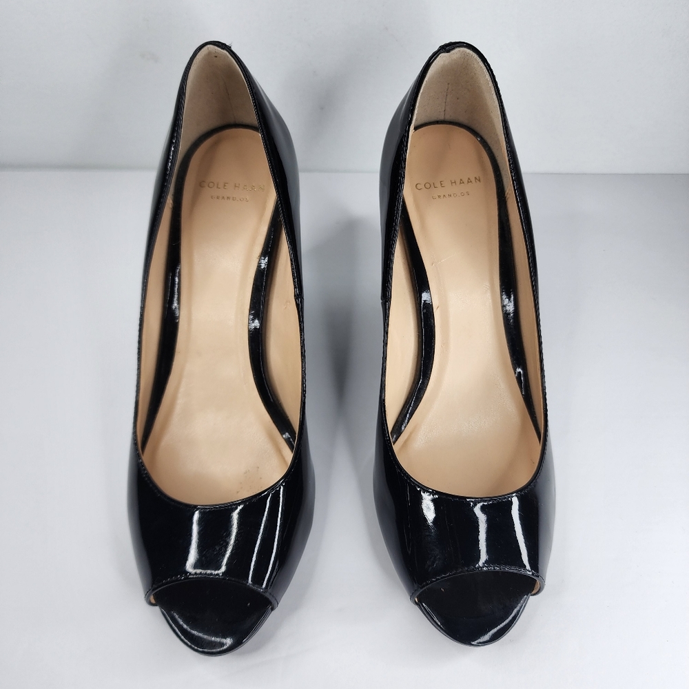 COLE HAAN Black Peeptoe Wedge. - Picture 2 of 7